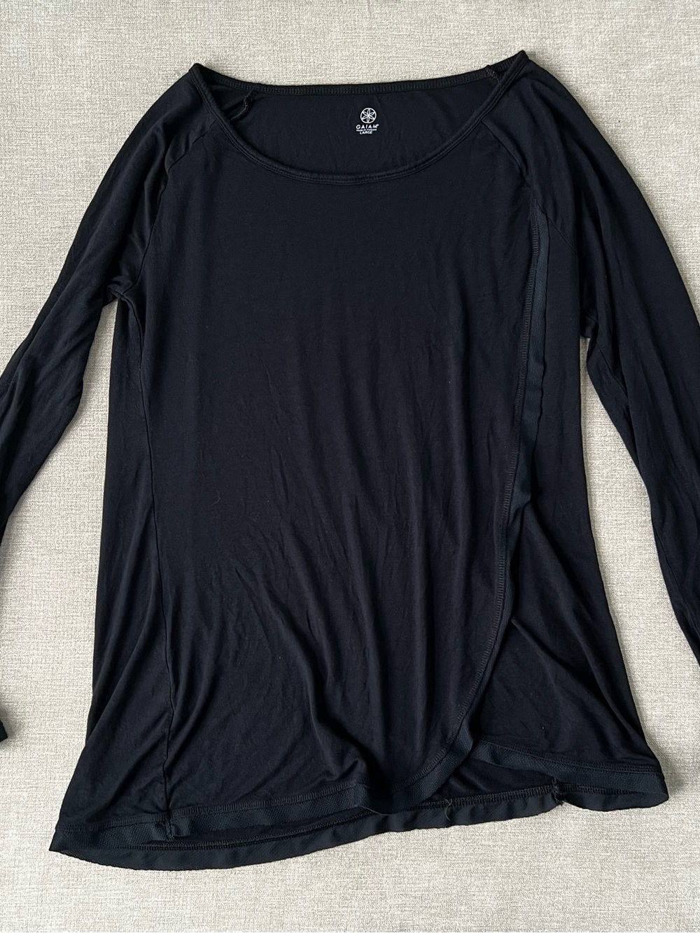 Gaiam Womens Black Long Sleeve Yoga Top‎ Tulip Hem Activewear Large